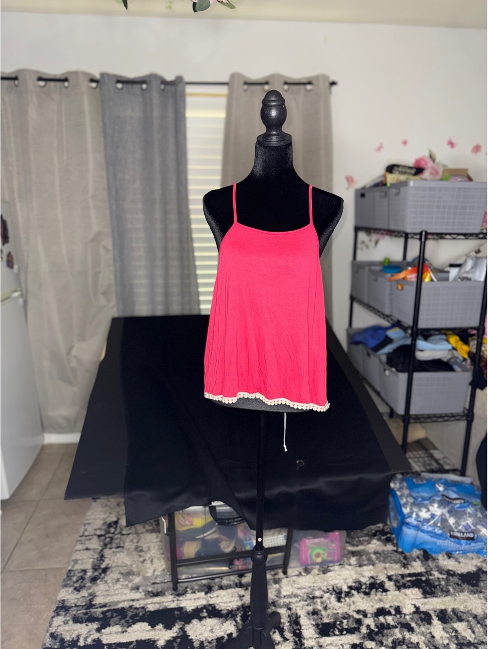 Tresics Pink Spaghetti Strap Tank Top with White Trim